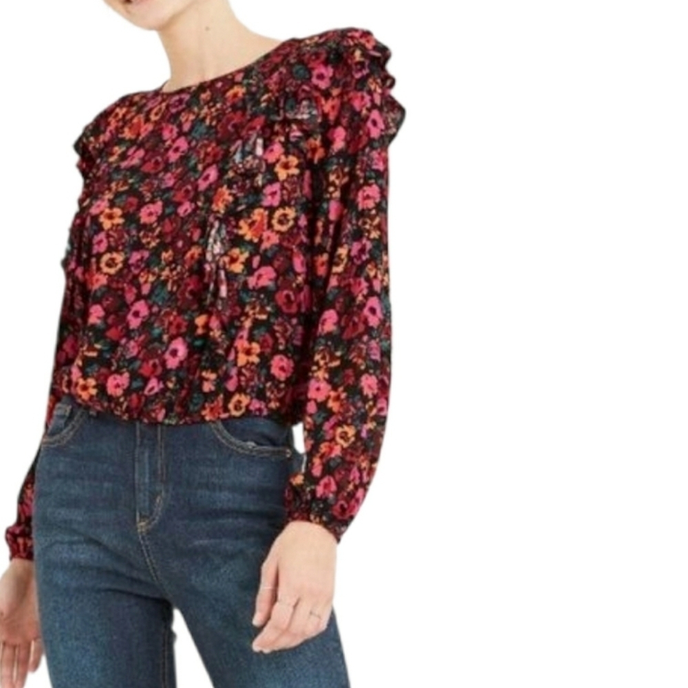NWT Wild Fable Floral Ruffle Longsleeve Cropped Blouse